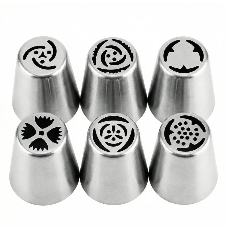 Stainless Steel Piping Tips Set 6 pcs – Russian Flower Nozzles for Cream – Cake & Cupcake Decorating - Image 1